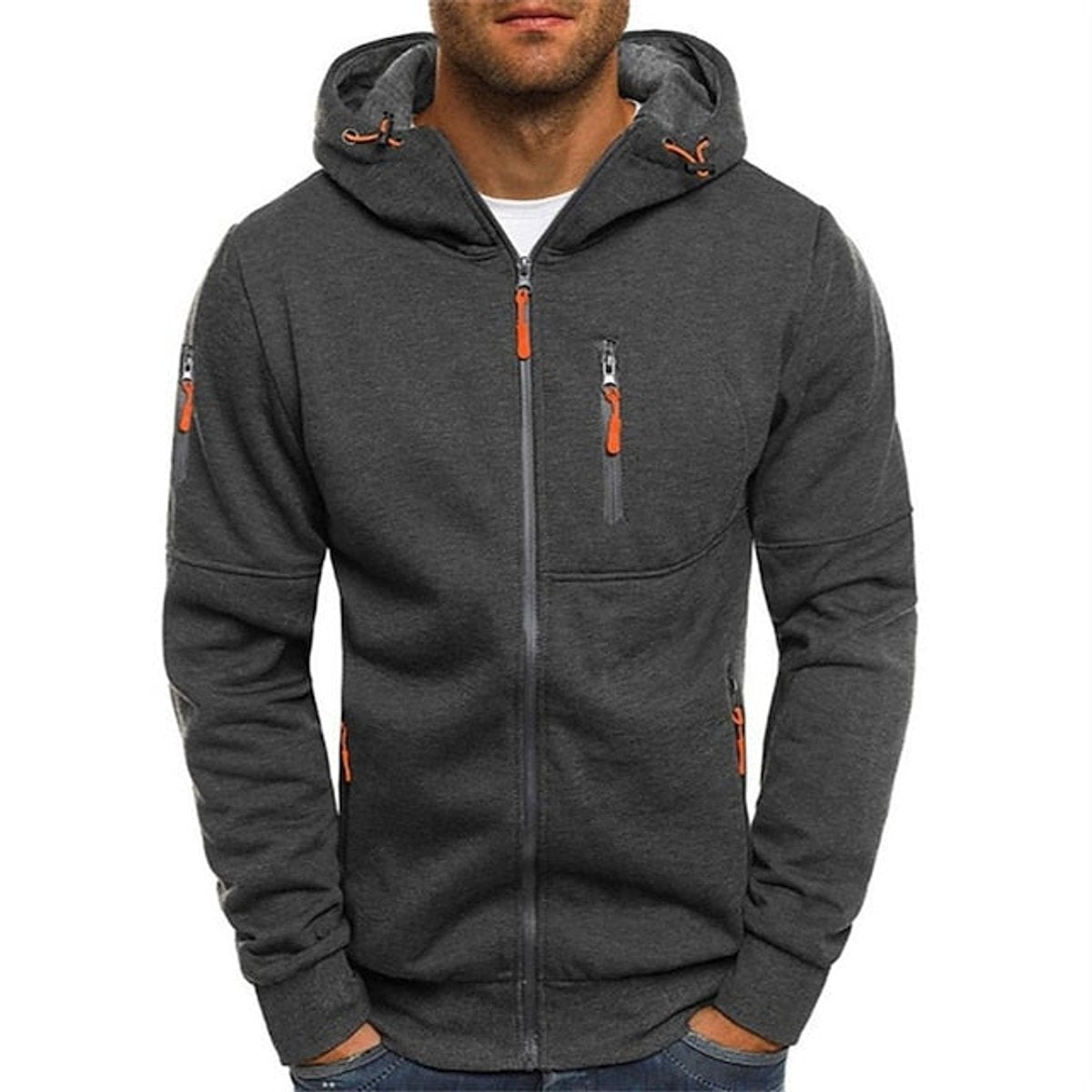 Simon Zip-Up Drawstring Hoodie Sweater