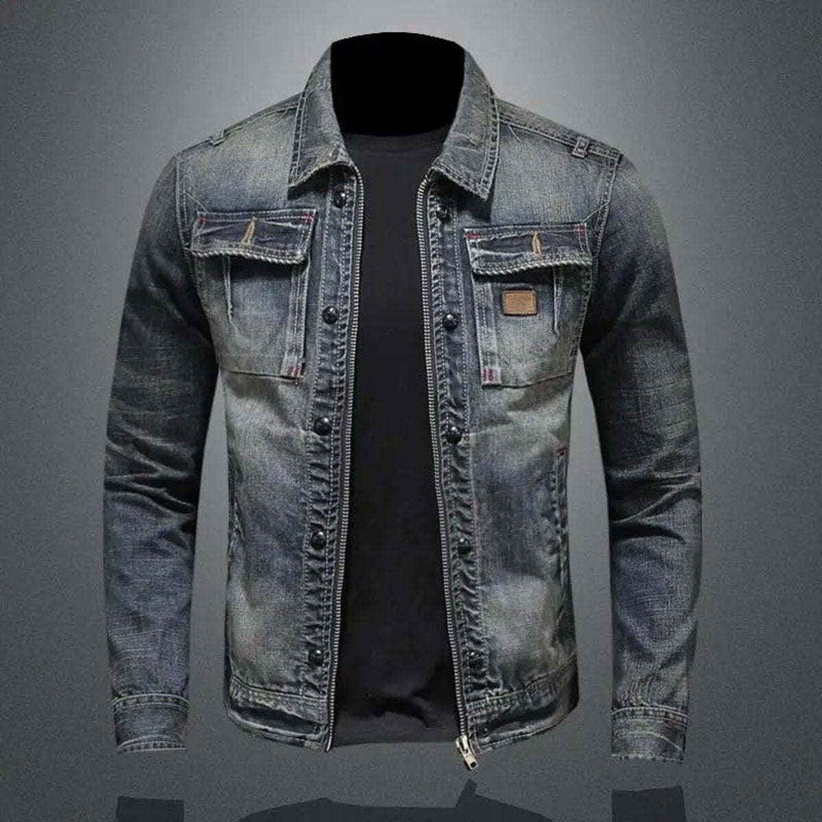 Tobias Retro Vintage Zip-Up Denim Jacket