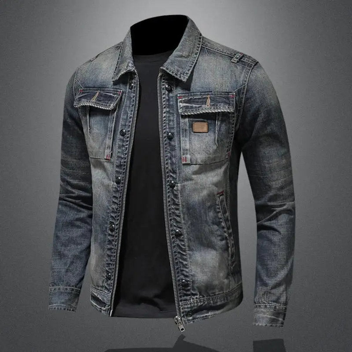 Tobias Retro Vintage Zip-Up Denim Jacket