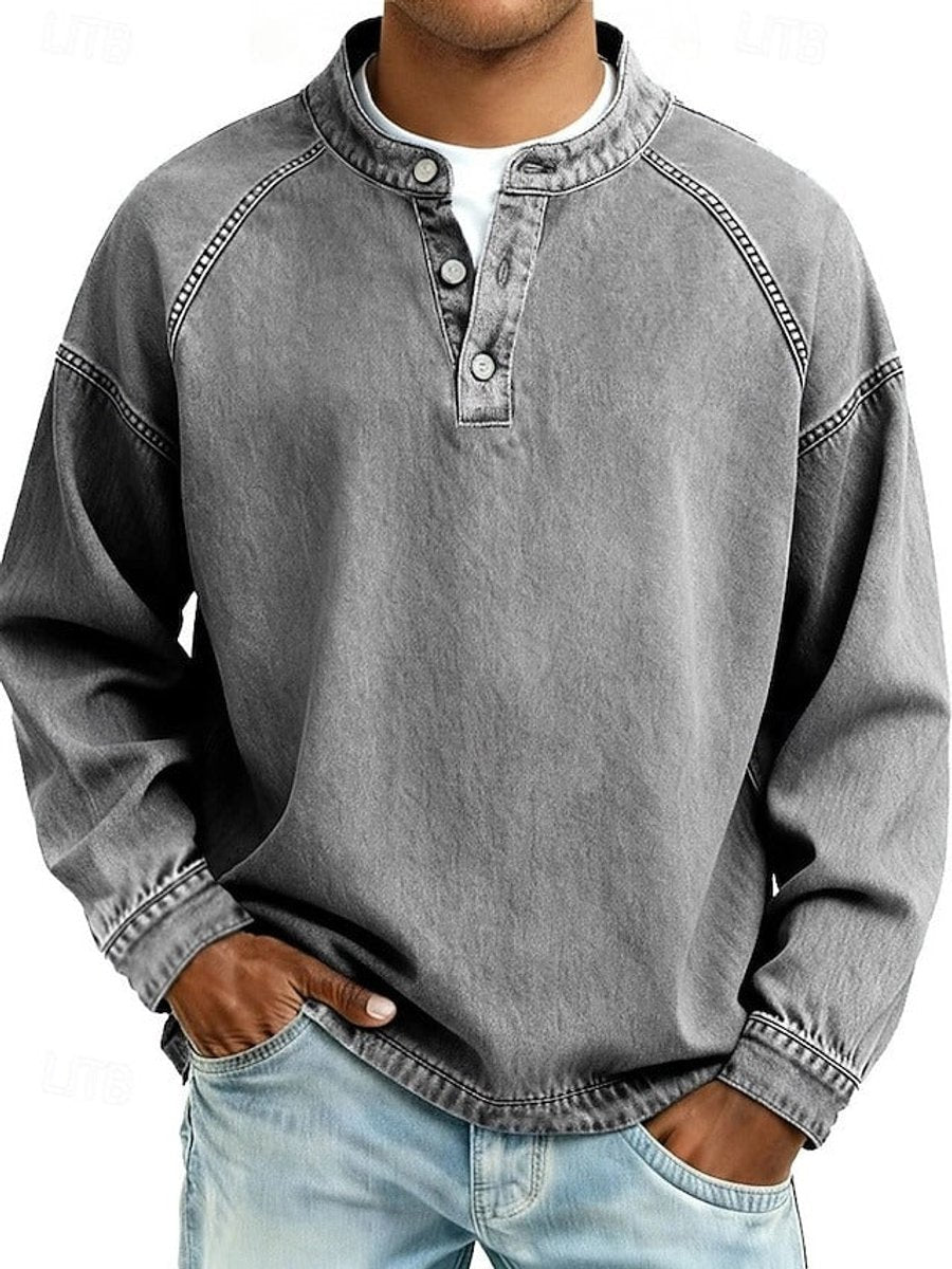Dominik Retro Henley Washed Knit Sweater