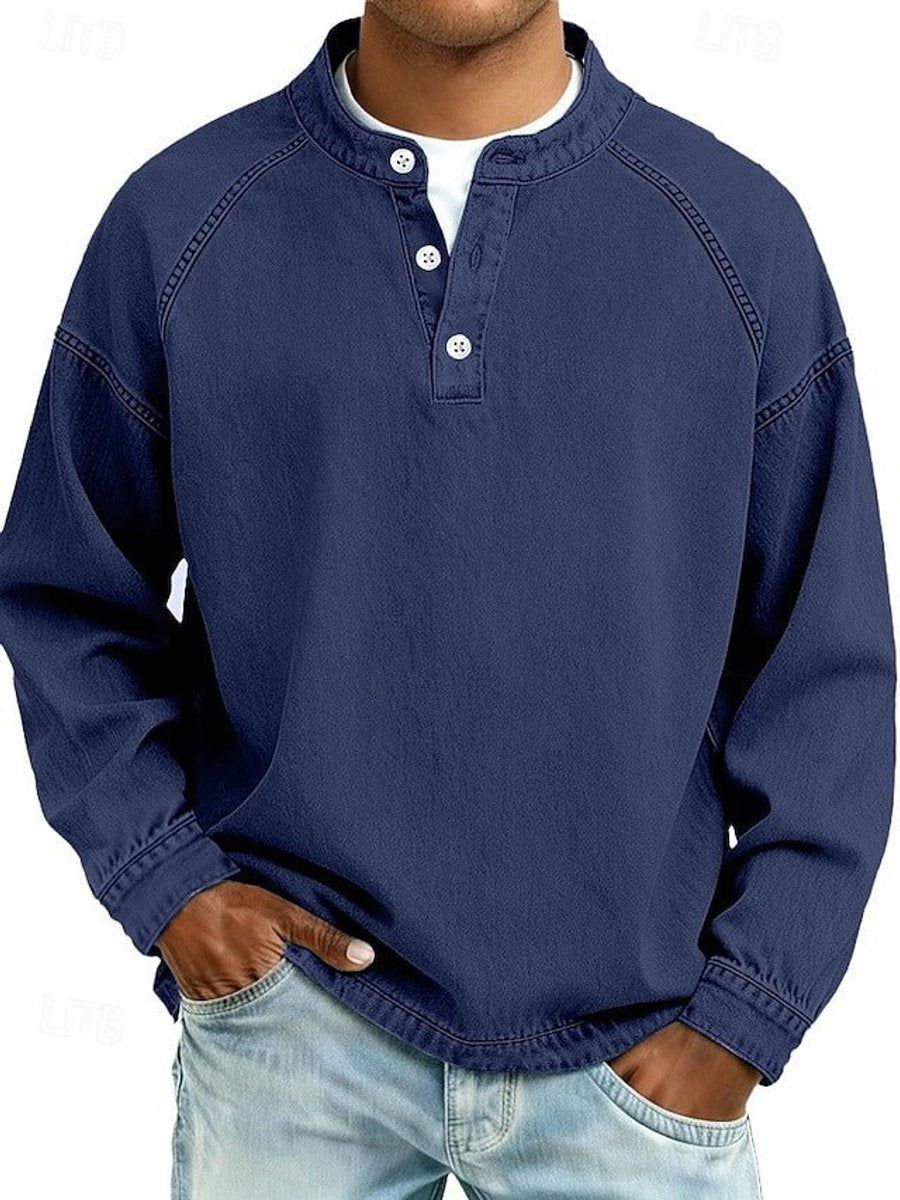Dominik Retro Henley Washed Knit Sweater