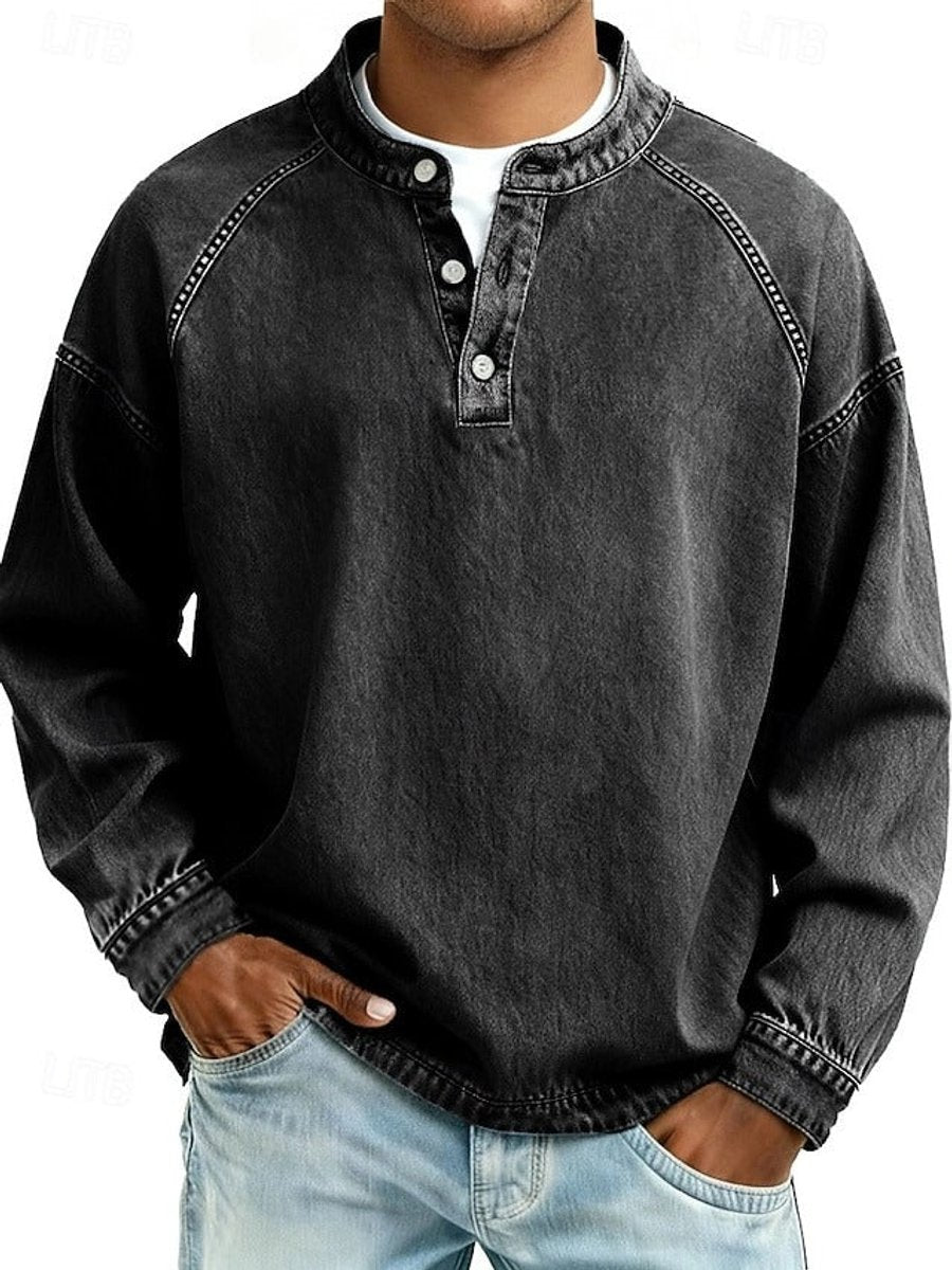 Dominik Retro Henley Washed Knit Sweater