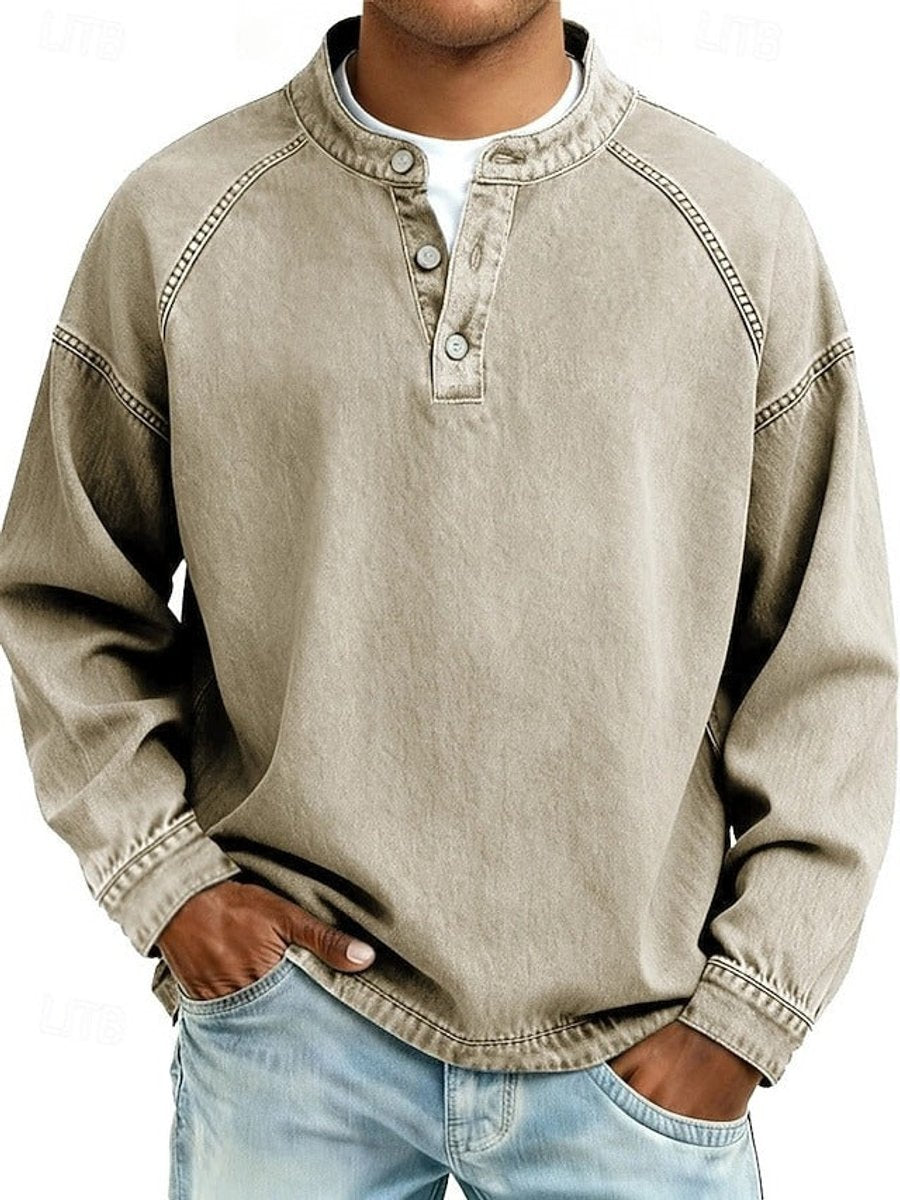 Dominik Retro Henley Washed Knit Sweater