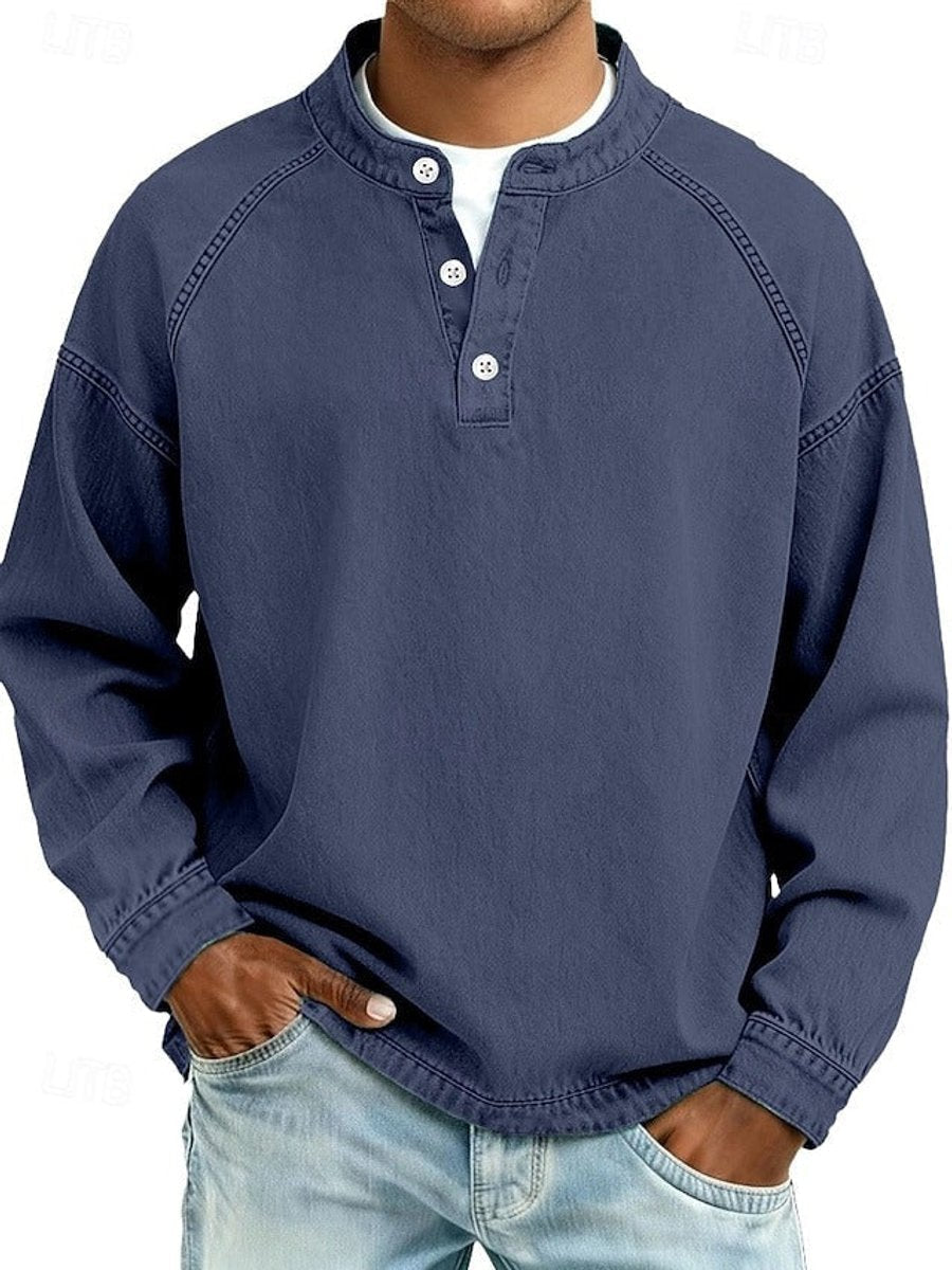 Dominik Retro Henley Washed Knit Sweater