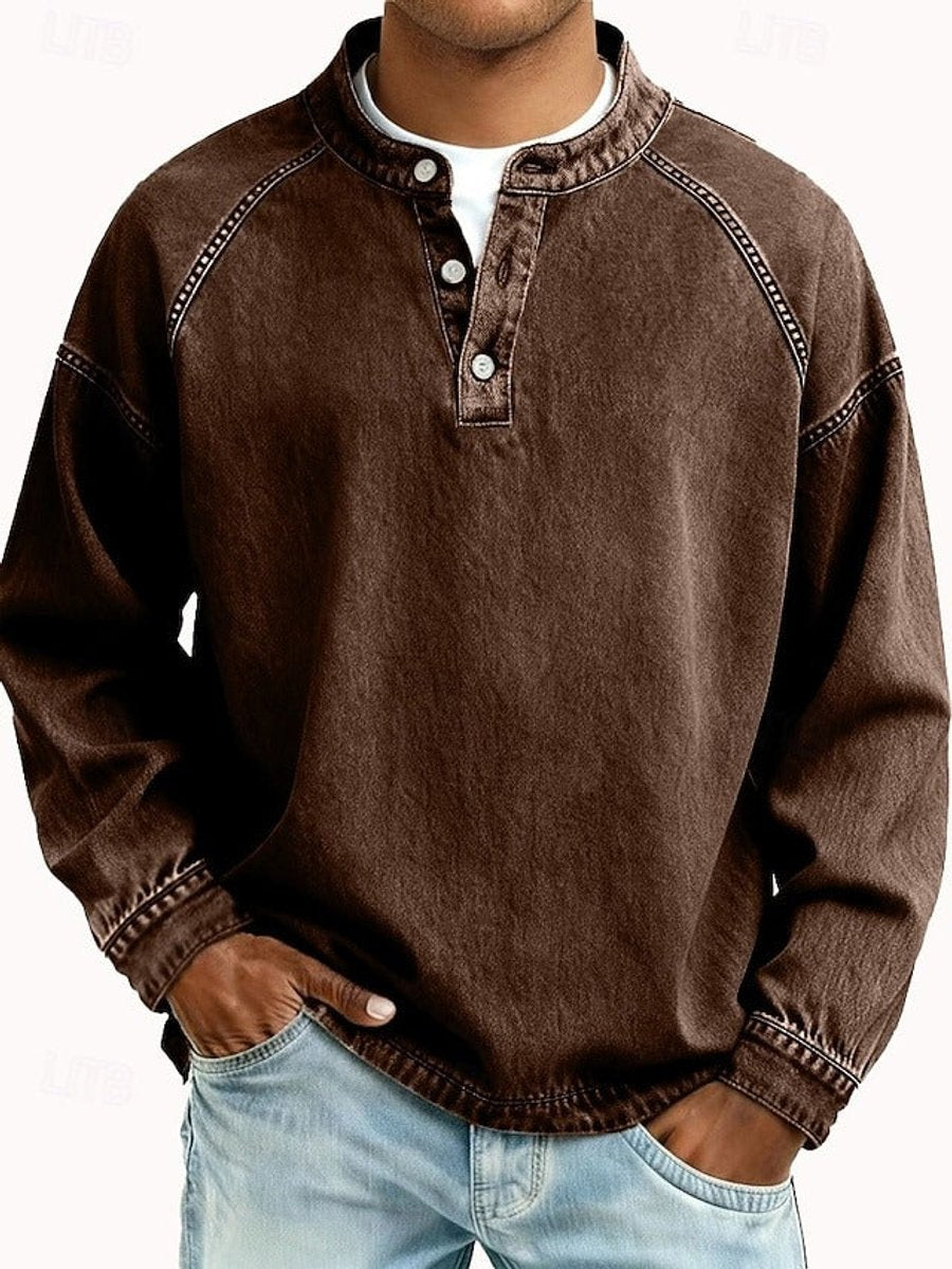 Dominik Retro Henley Washed Knit Sweater