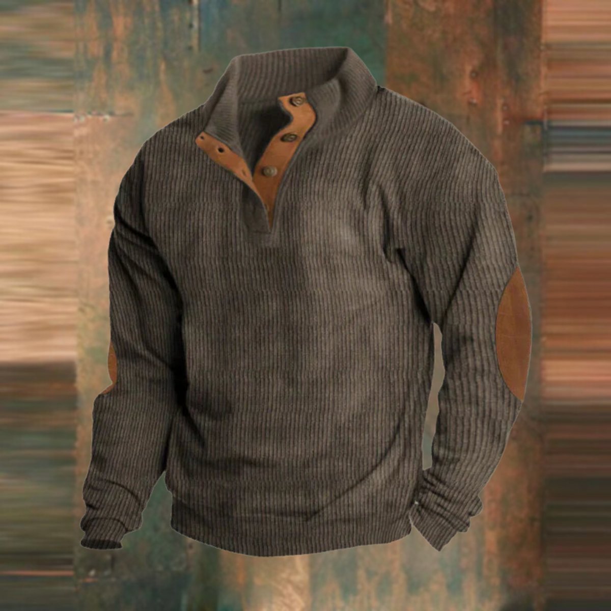 Maximilian Ribbed Button-Collar Elbow Patch Sweater