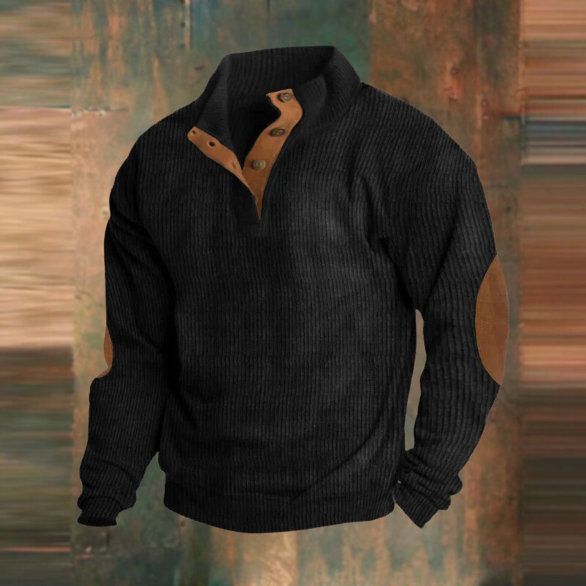 Maximilian Ribbed Button-Collar Elbow Patch Sweater