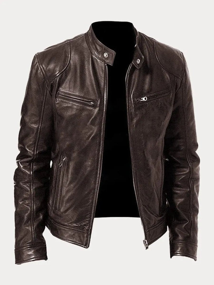 Felix Slim-Fit Faux Leather Biker Quilted Jacket