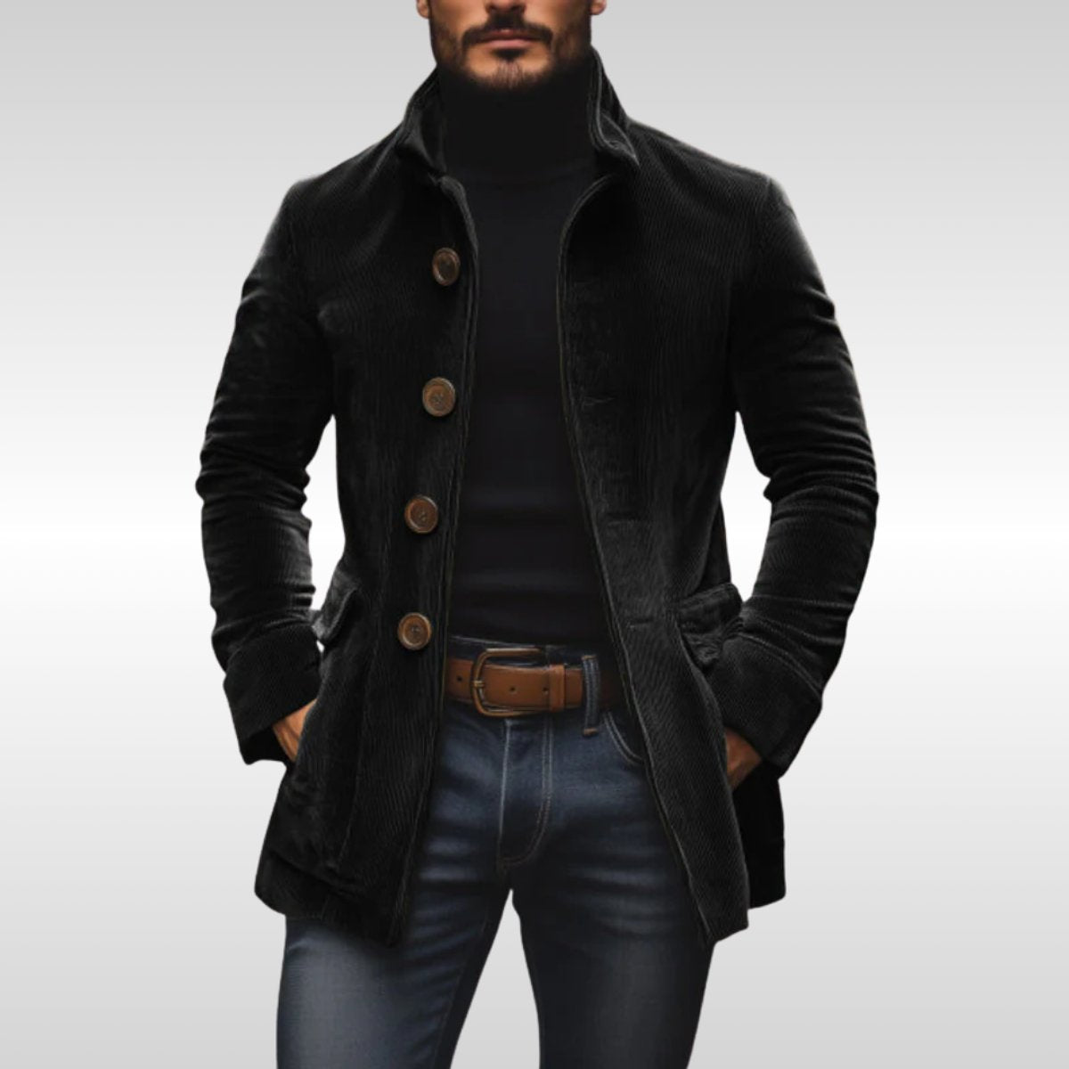 Matthias Slim-Fit Corduroy Wool Coat with Stand Collar