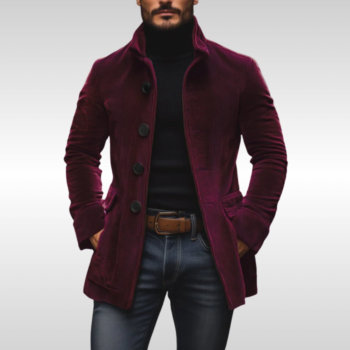 Matthias Slim-Fit Corduroy Wool Coat with Stand Collar