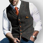Felix Slim-Fit Tweed Vest with Decorative Buttons and Chest Pocket