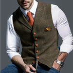 Felix Slim-Fit Tweed Vest with Decorative Buttons and Chest Pocket