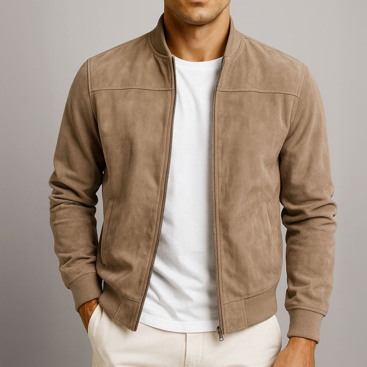 Dominik Slim-Fit Suede Bomber Jacket