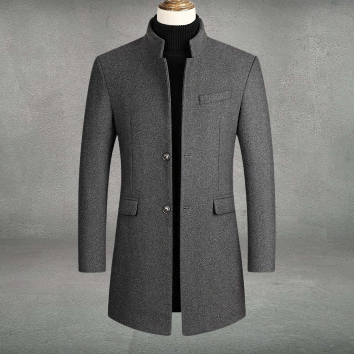 Matthias Slim-Fit Wool Coat with Stand Collar and Button Closure