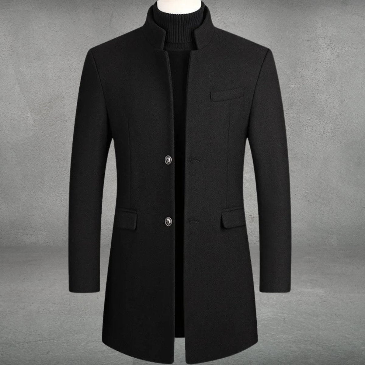 Matthias Slim-Fit Wool Coat with Stand Collar and Button Closure