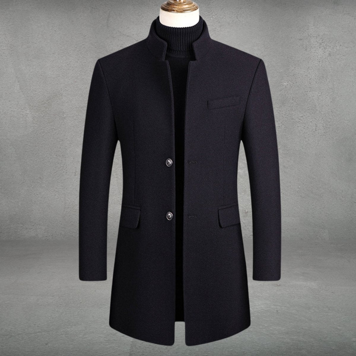 Matthias Slim-Fit Wool Coat with Stand Collar and Button Closure