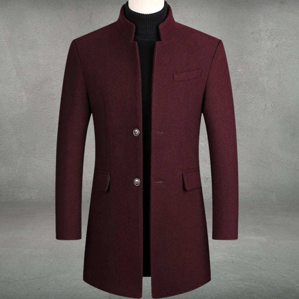 Matthias Slim-Fit Wool Coat with Stand Collar and Button Closure