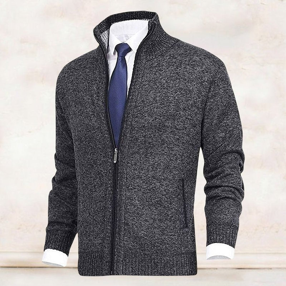 Christian Stand-Collar Zip Knit Cardigan