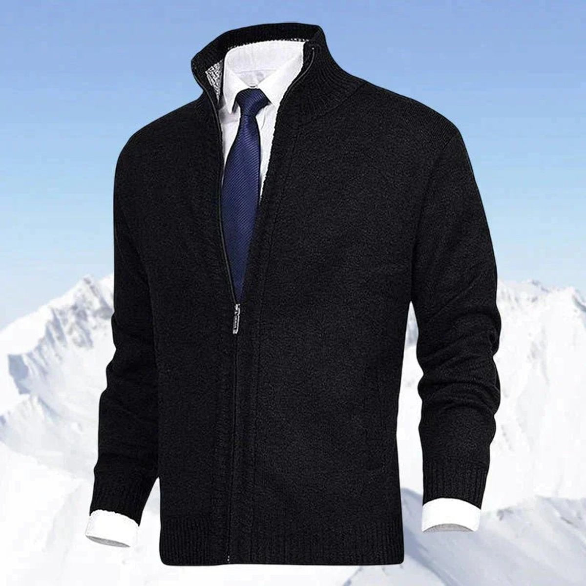Christian Stand-Collar Zip Knit Cardigan