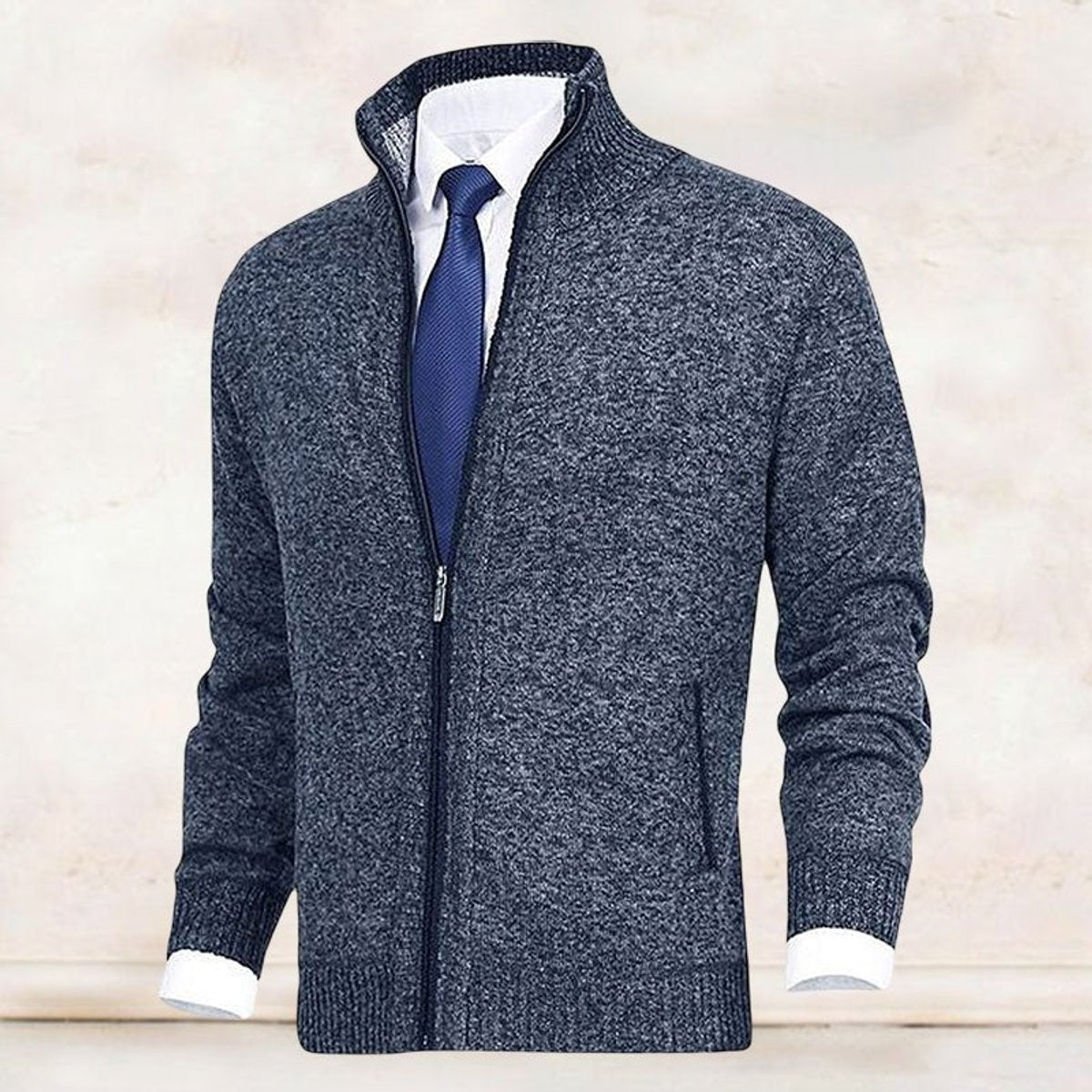 Christian Stand-Collar Zip Knit Cardigan