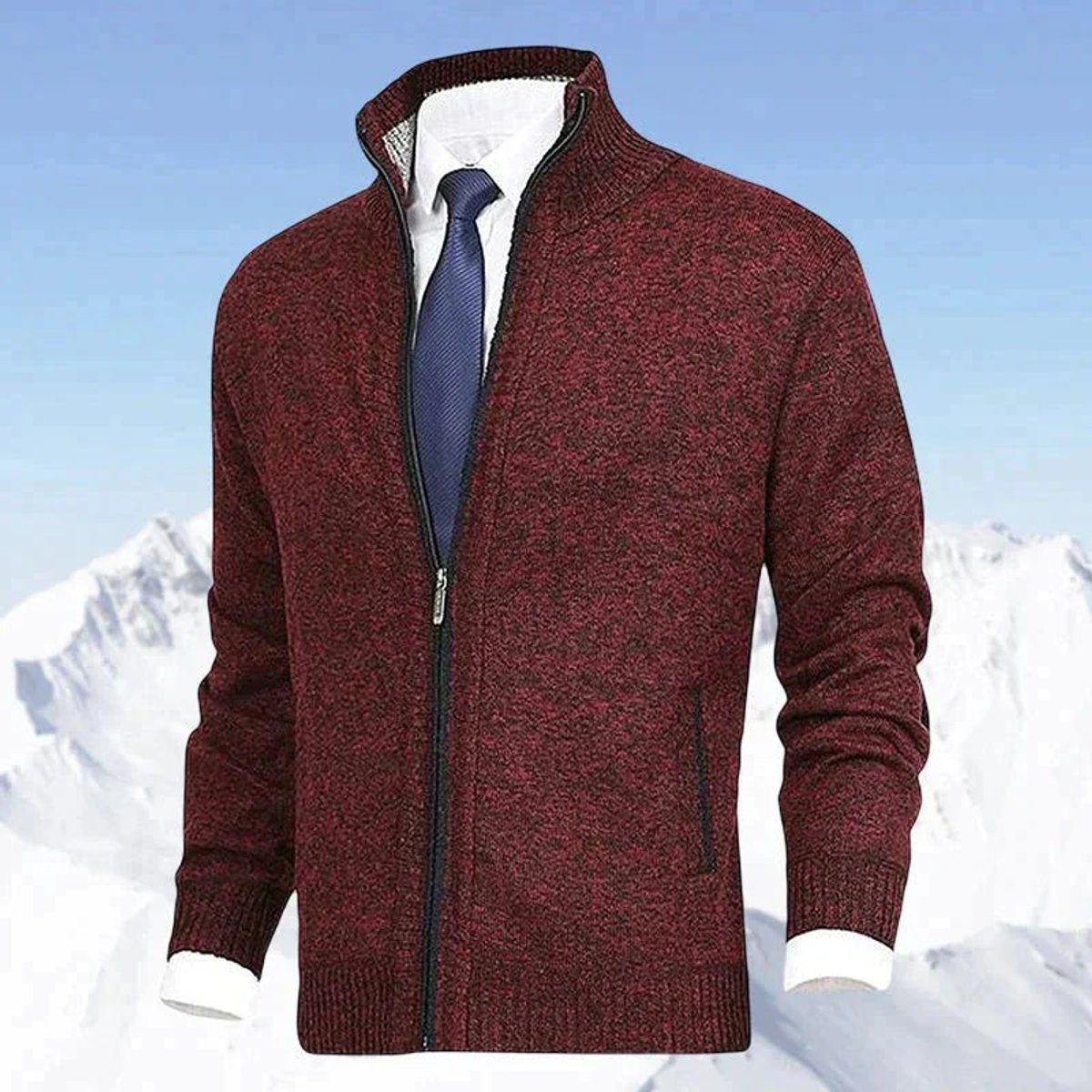 Christian Stand-Collar Zip Knit Cardigan