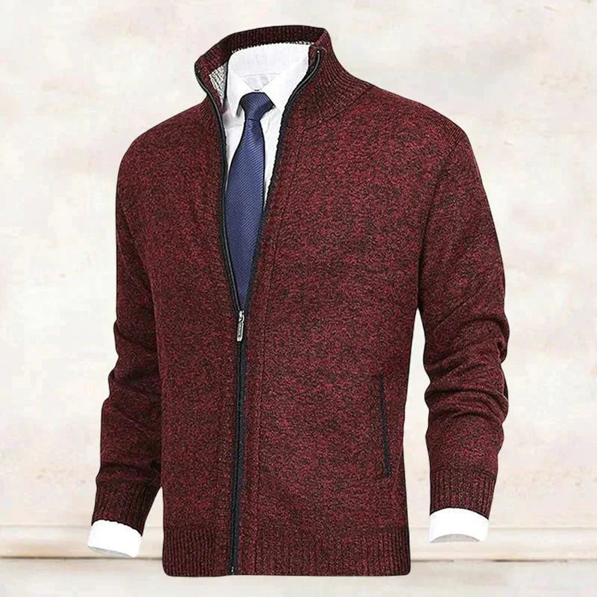 Christian Stand-Collar Zip Knit Cardigan