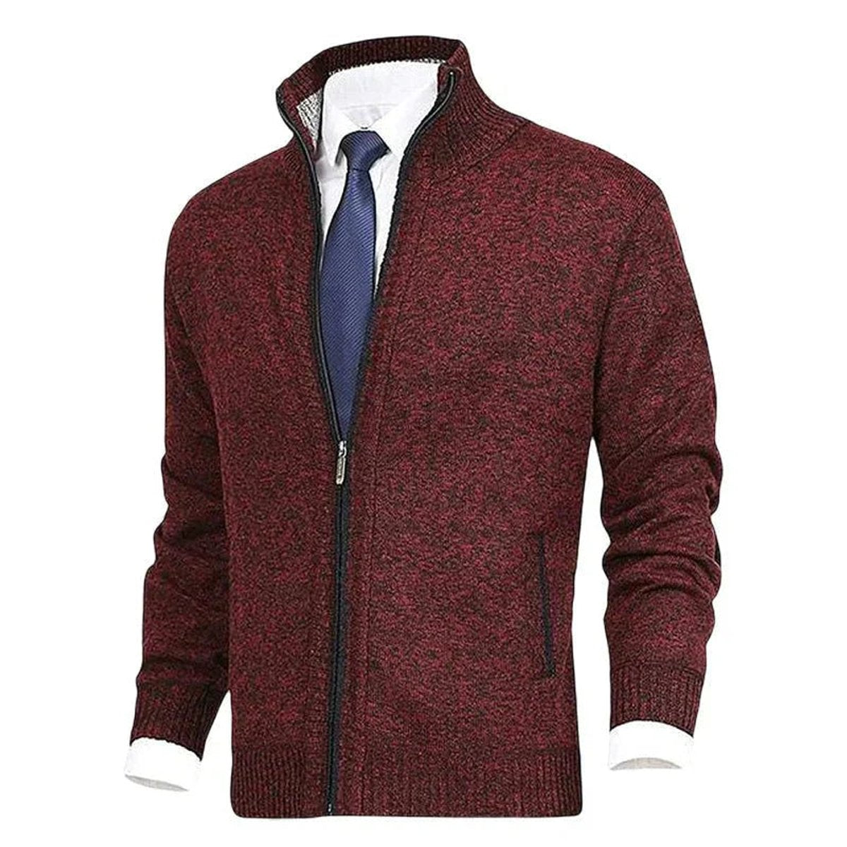 Christian Stand-Collar Zip Knit Cardigan