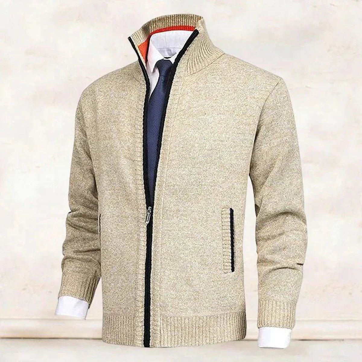 Christian Stand-Collar Zip Knit Cardigan