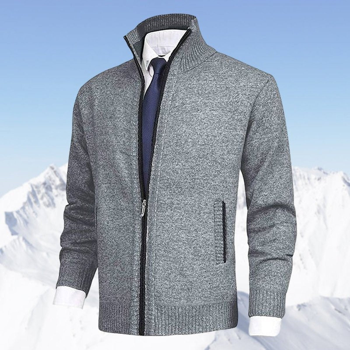 Christian Stand-Collar Zip Knit Cardigan