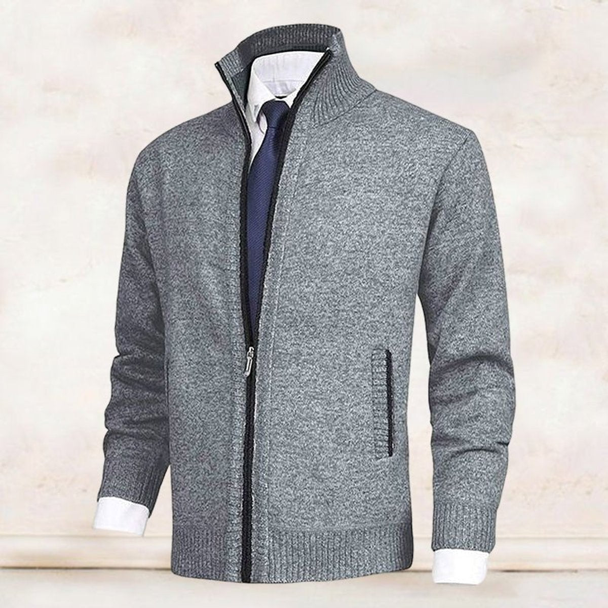 Christian Stand-Collar Zip Knit Cardigan