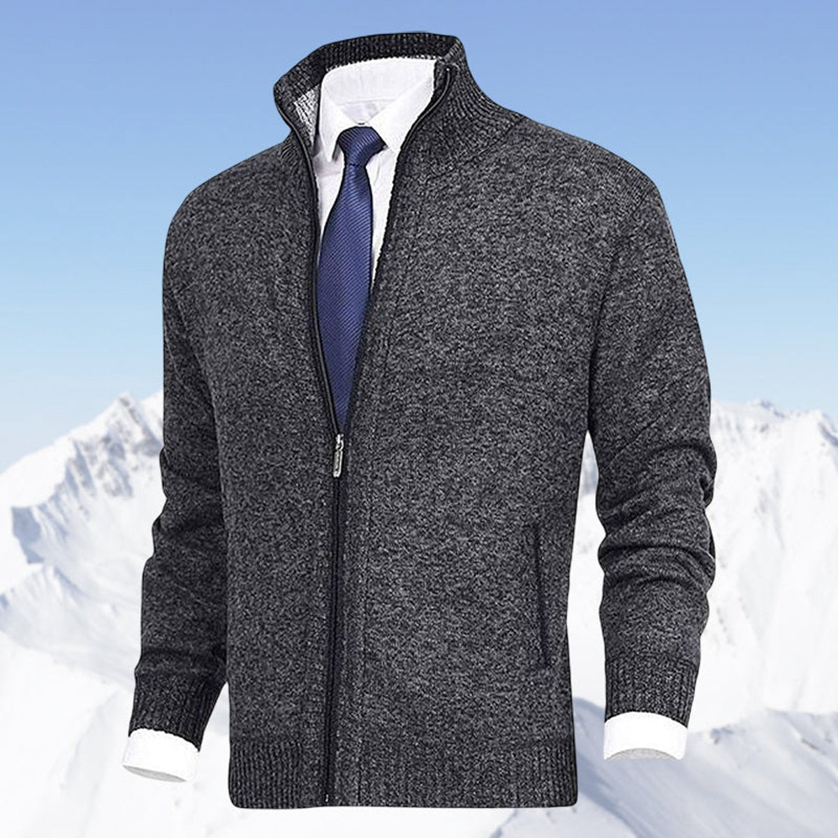 Christian Stand-Collar Zip Knit Cardigan