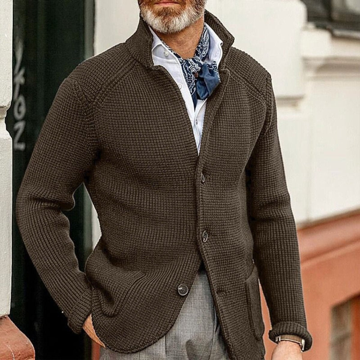 Stefan Waffle-Knit Button-Front Cardigan