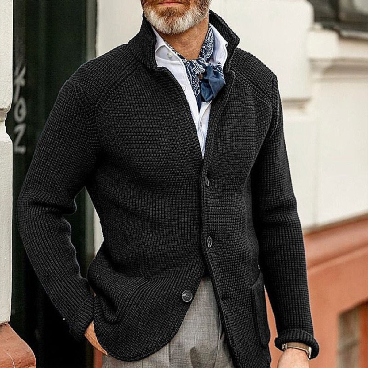 Stefan Waffle-Knit Button-Front Cardigan