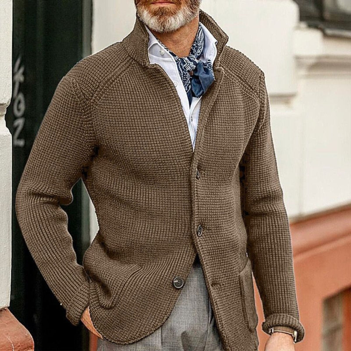 Stefan Waffle-Knit Button-Front Cardigan