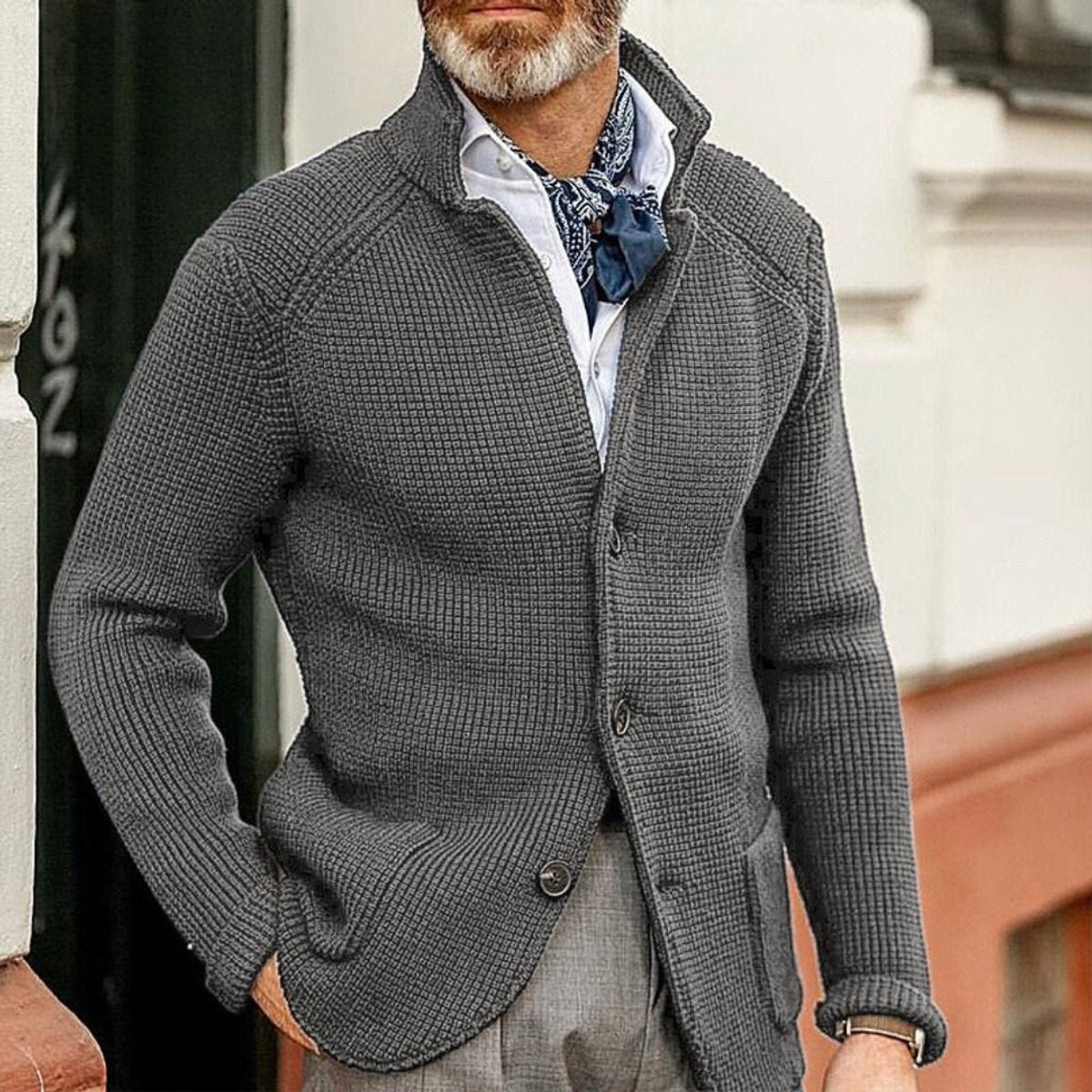 Stefan Waffle-Knit Button-Front Cardigan