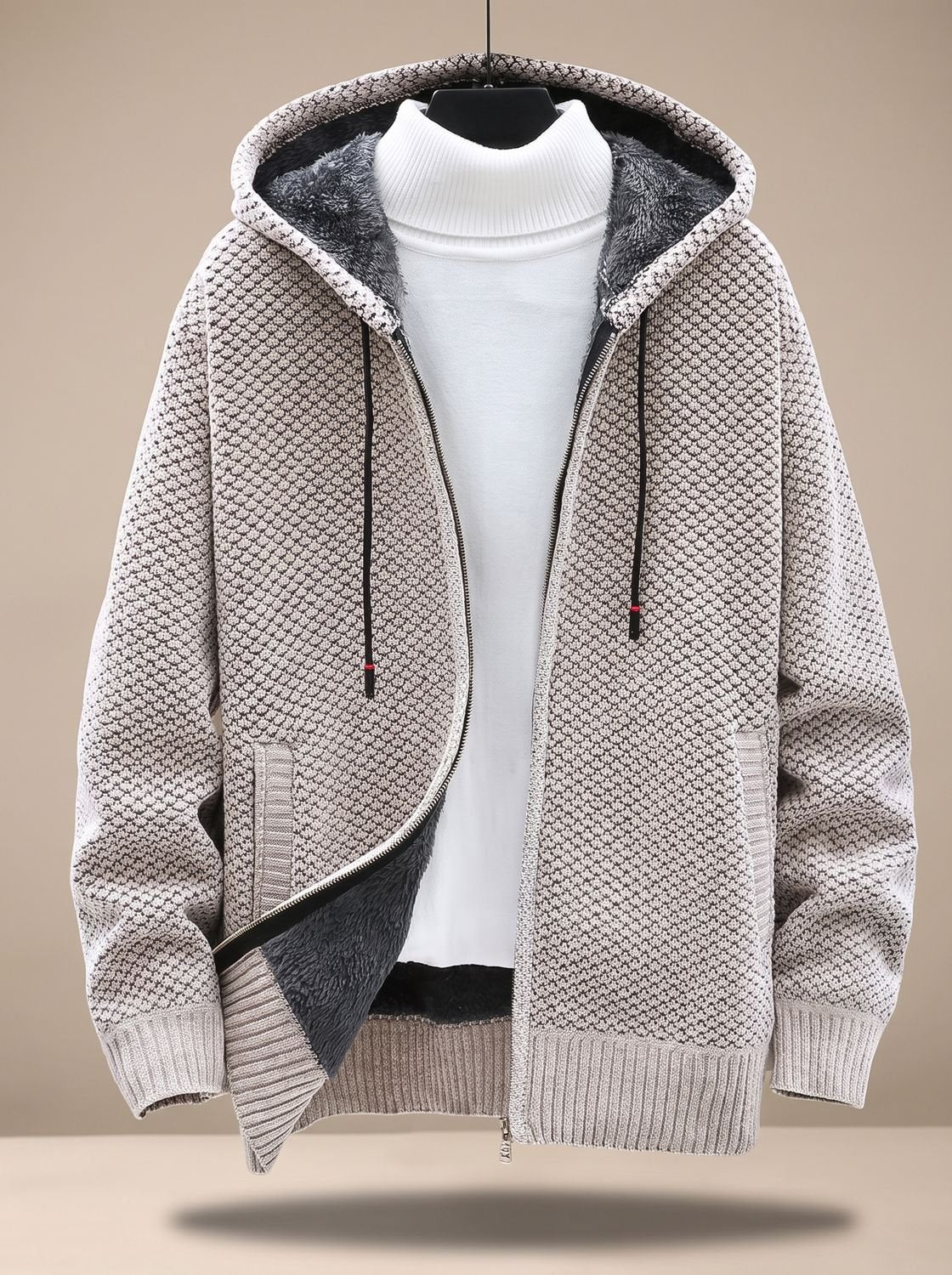 Tobias Waffle-Knit Hooded Fleece Cardigan