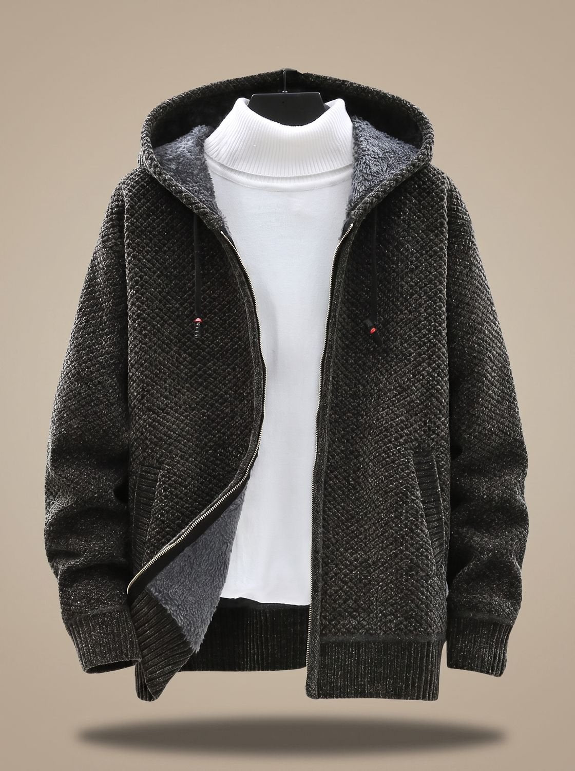 Tobias Waffle-Knit Hooded Fleece Cardigan
