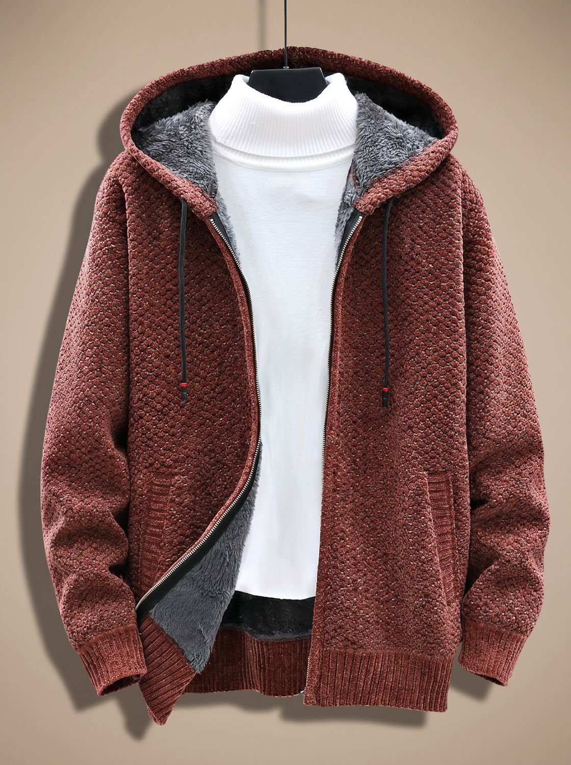 Tobias Waffle-Knit Hooded Fleece Cardigan