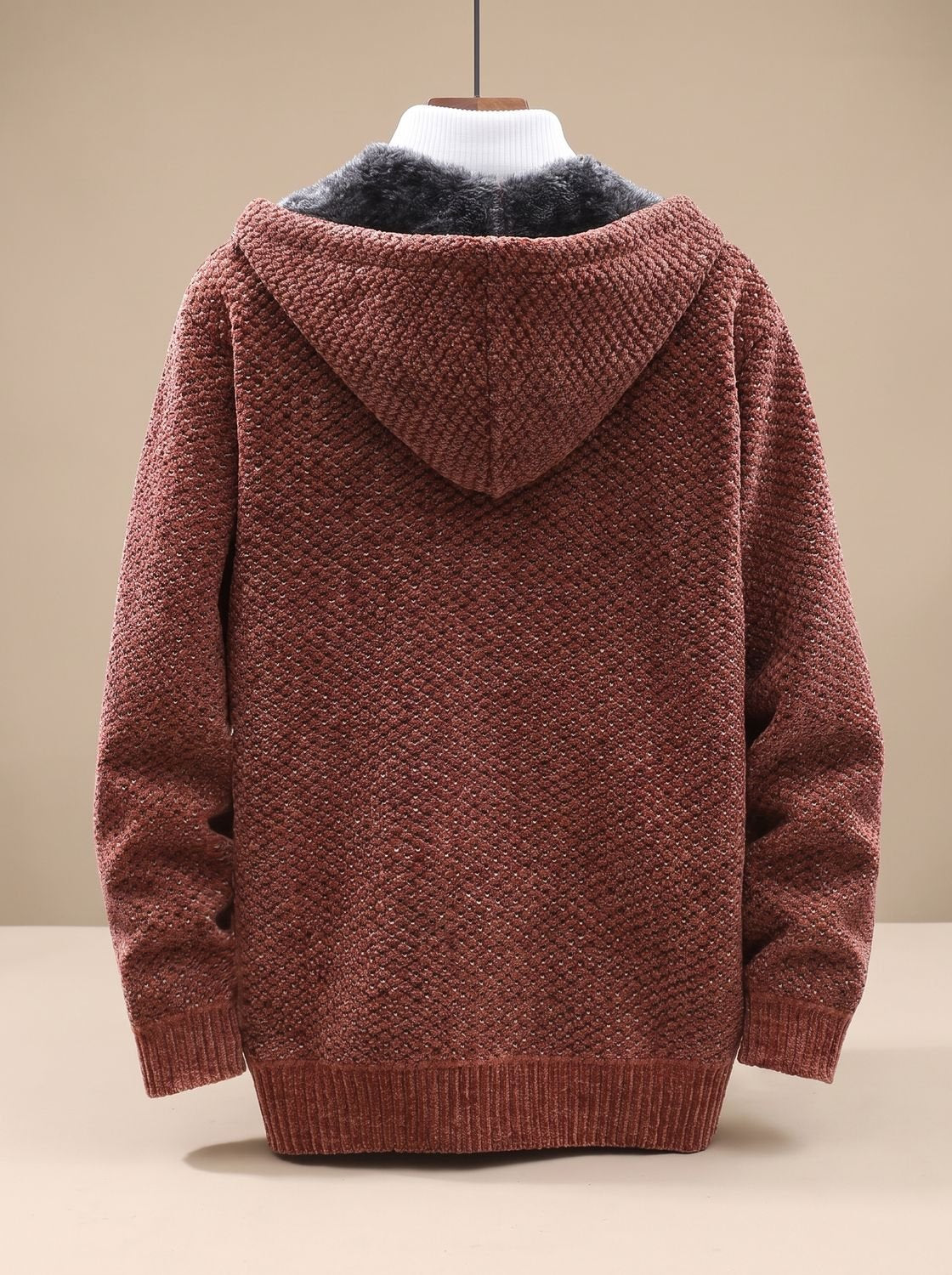 Tobias Waffle-Knit Hooded Fleece Cardigan