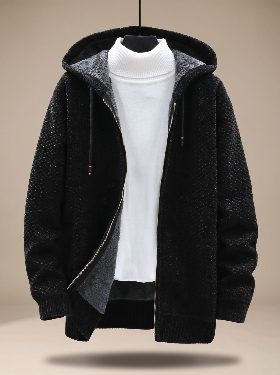 Tobias Waffle-Knit Hooded Fleece Cardigan