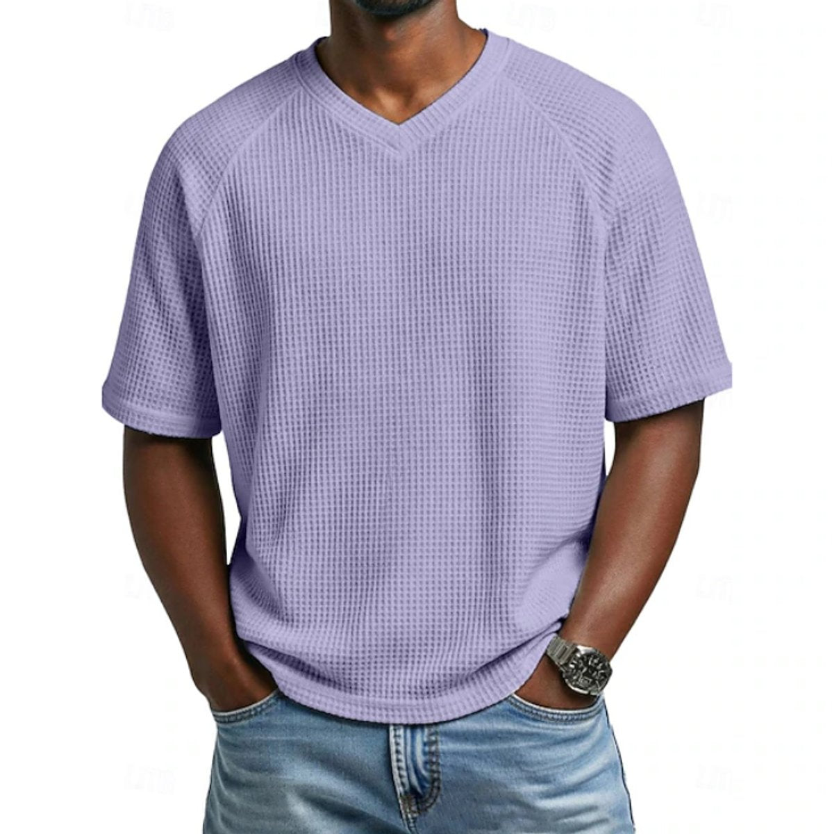 Niklas Waffle-Knit Raglan V-Neck Tee