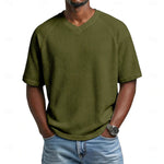 Niklas Waffle-Knit Raglan V-Neck Tee