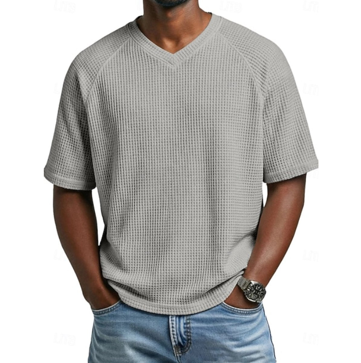 Niklas Waffle-Knit Raglan V-Neck Tee