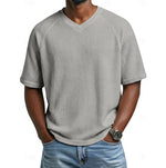 Niklas Waffle-Knit Raglan V-Neck Tee