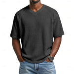 Niklas Waffle-Knit Raglan V-Neck Tee