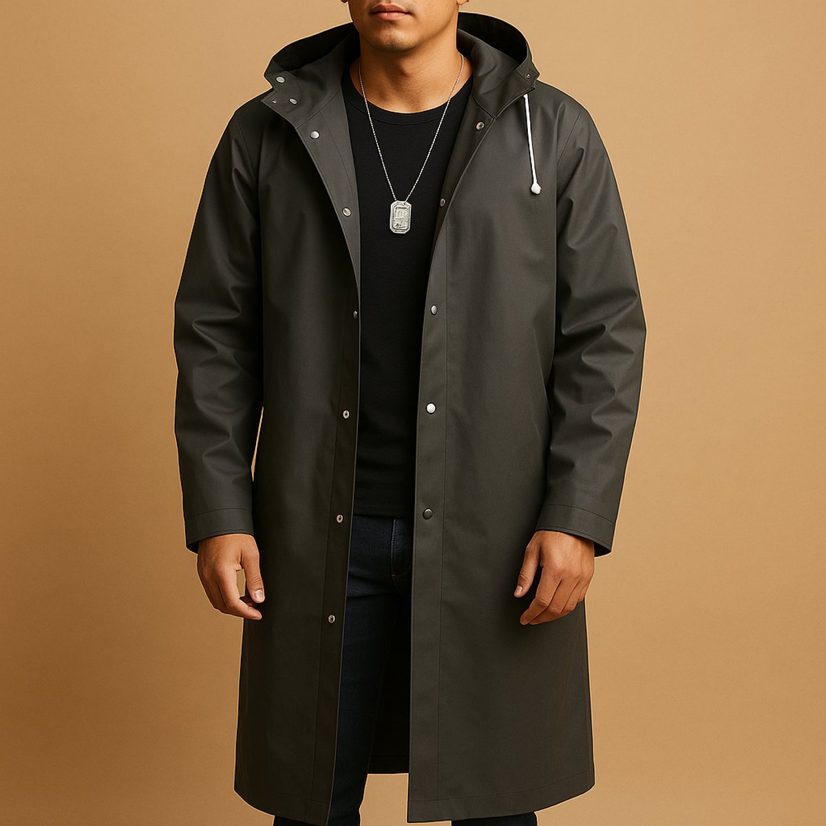 Tobias Waterproof Hooded Long Rain Jacket