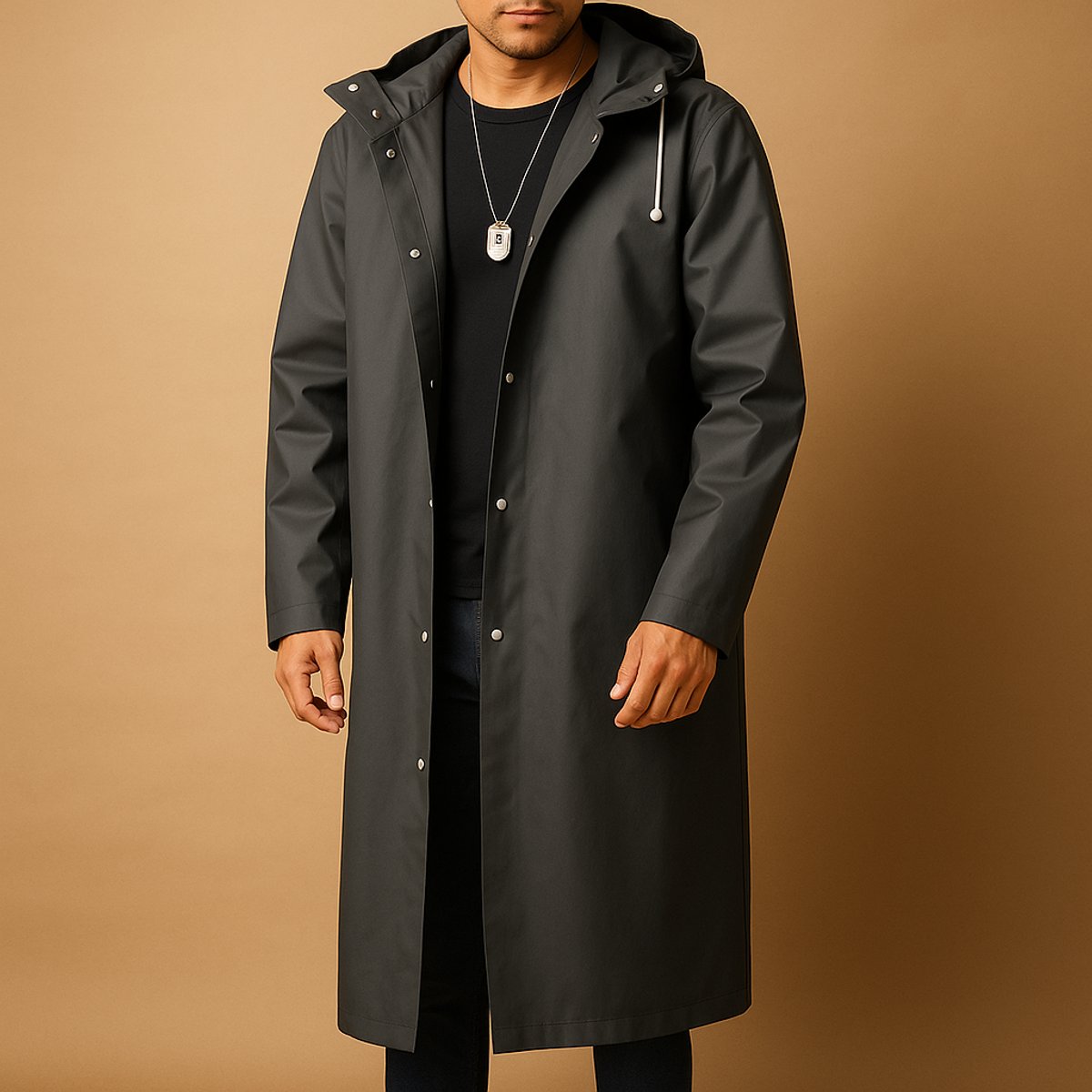 Tobias Waterproof Hooded Long Rain Jacket