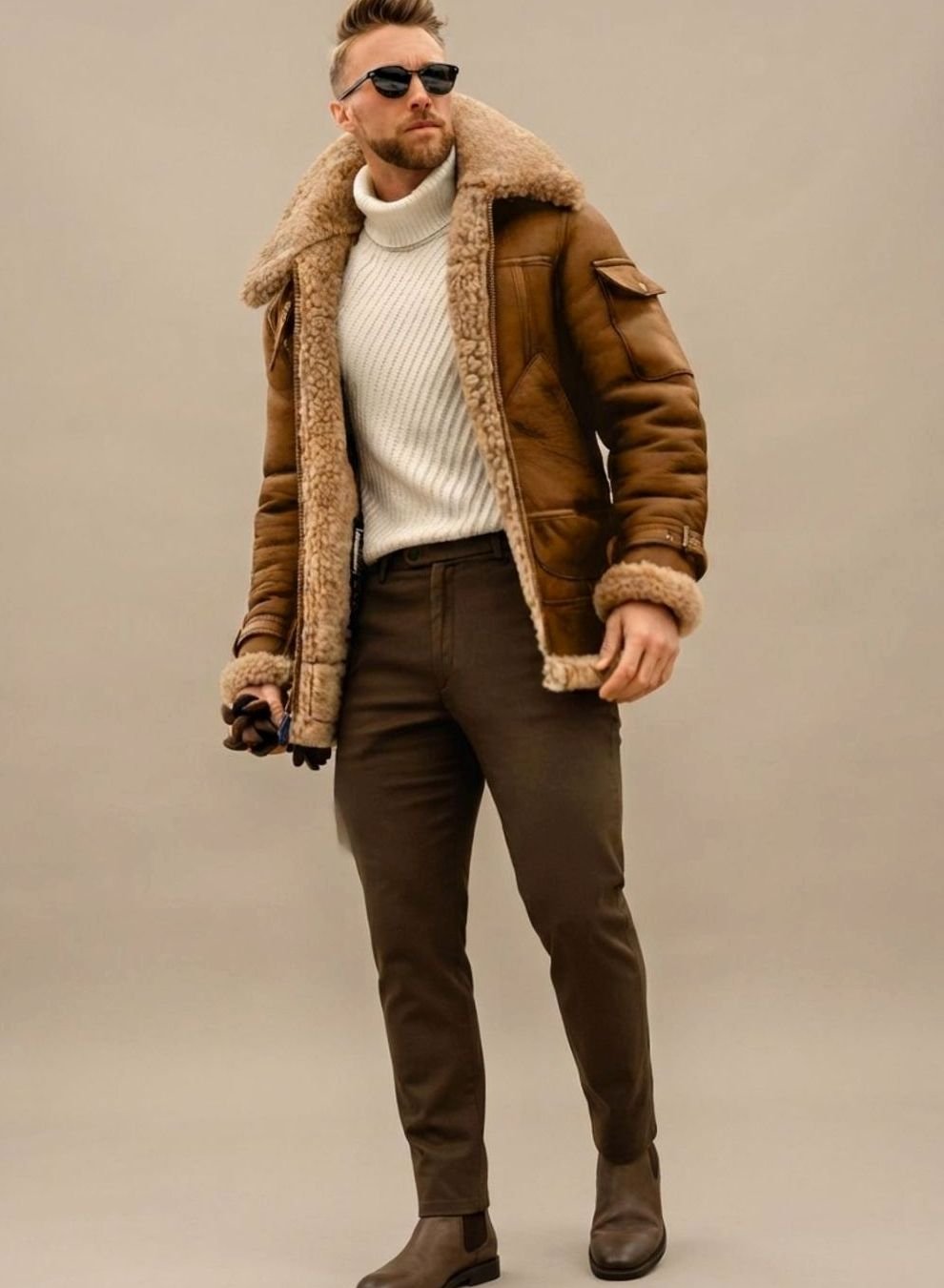 Maximilian Faux Fur Lined Leather-Look Bomber Jacket