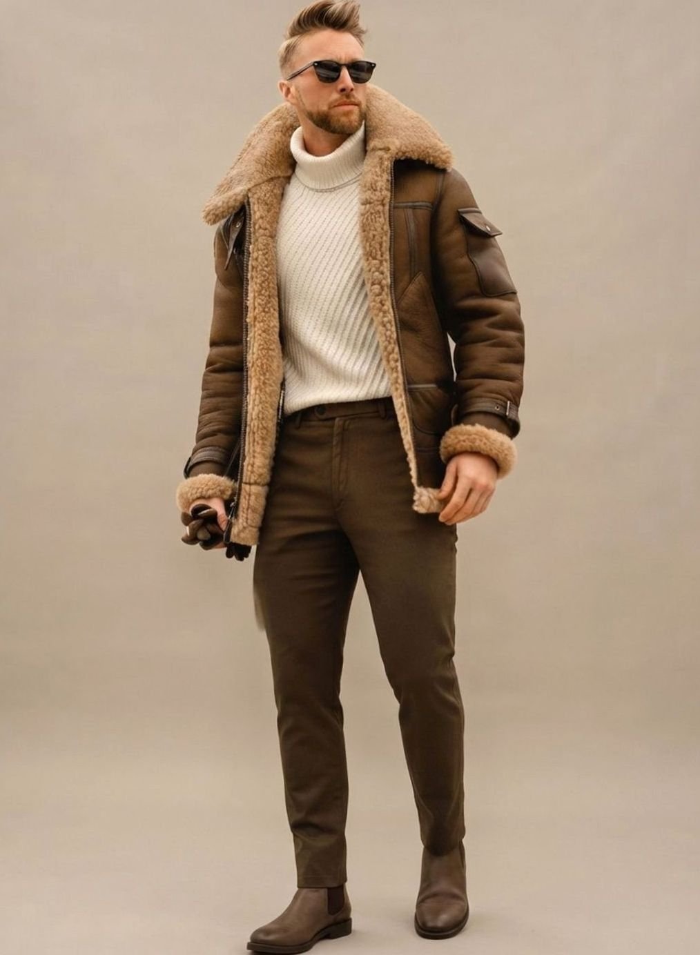 Maximilian Faux Fur Lined Leather-Look Bomber Jacket