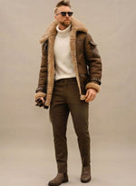 Maximilian Faux Fur Lined Leather-Look Bomber Jacket
